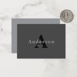 Name & Monogramm Dunkelgrau Mitteilungskarte
