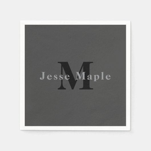 Name & Monogramm | Dunkelgrau Serviette (Vorderseite)