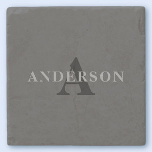 Name & Monogramm Dunkelgrau Steinuntersetzer