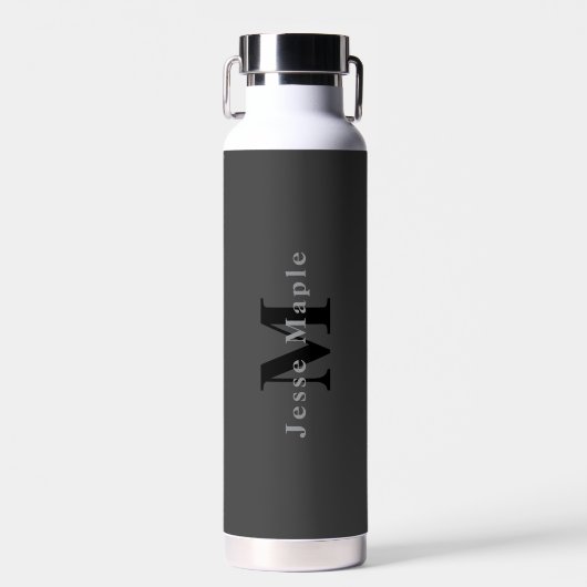 Name & Monogramm | Dunkelgrau Trinkflasche (Vorne)