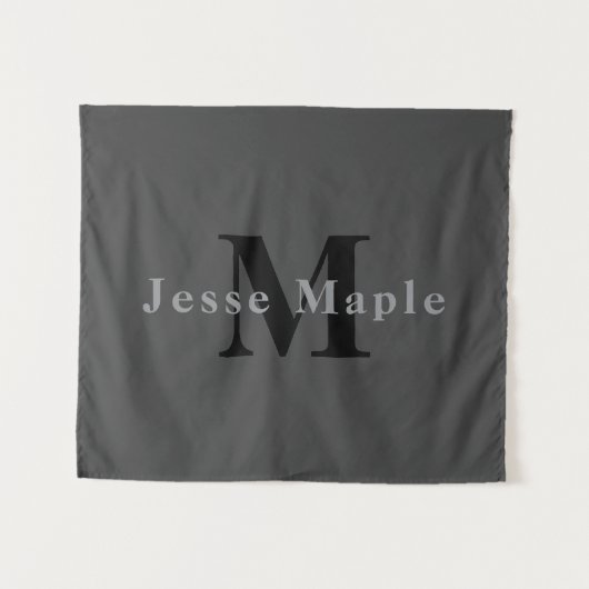Name & Monogramm | Dunkelgrau Wandteppich (Vorderseite (Horizontal))