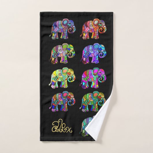 Name/Monogramm Elegant Black Elephant Lover's Handtuch (Handtuch)