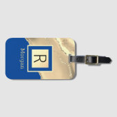 Name & Monogramm, Gold Agate, Deep Blue Gepäckanhänger (Vorderseite (Horizontal))