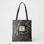 Name & Monogramm, Goldschachtel, Schwarz-Gold-Marm Tasche (Vorderseite)