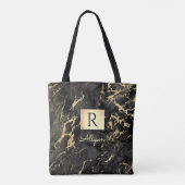 Name & Monogramm, Goldschachtel, Schwarz-Gold-Marm Tasche (Rückseite)