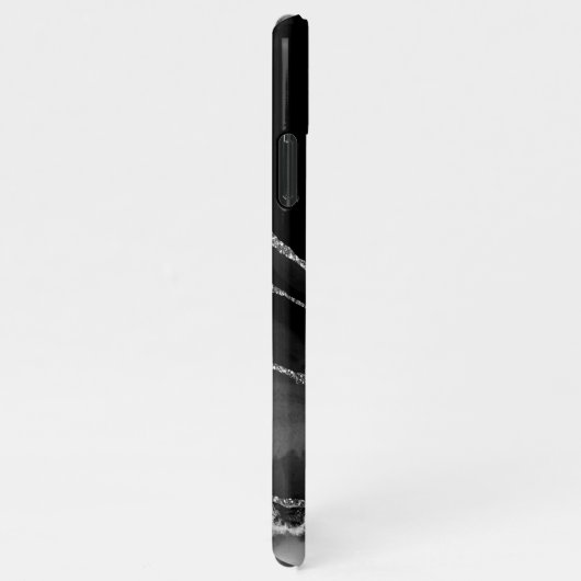 Name & Monogramm, graues schwarzes Tor, weißer Gol iPhone Hülle (Rechte Seite)