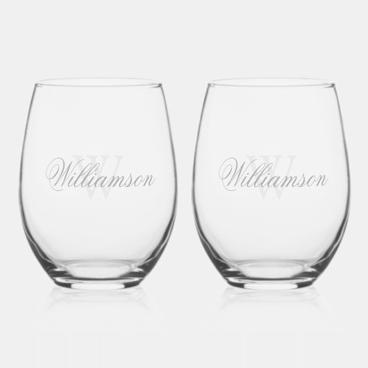 Name & Monogramm in Grau Weinglas Ohne Stiel (Vorderseite)