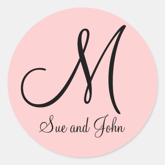 Name Monogramm Initial Pink Gastgeschenk Hochzeit Runder Aufkleber (Vorderseite)