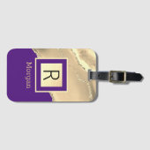 Name & Monogramm, Lila & Gold Box und Agate Gepäckanhänger (Vorderseite (Horizontal))