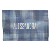 Name Monogramm Marineblau Aquarell kariert Tartan Kissenbezug (Vorderseite-Links)
