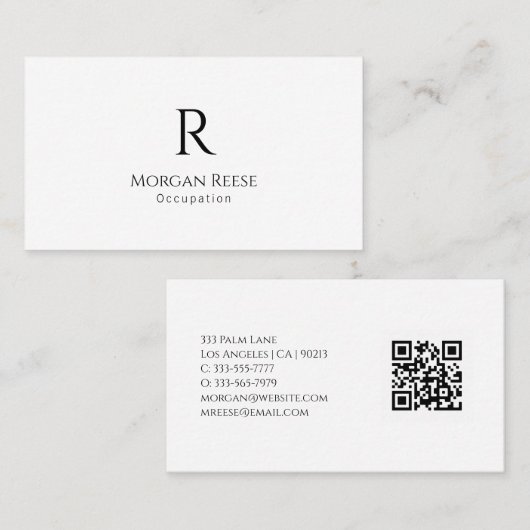 Name & Monogramm, QR-Code, einfaches Design Visitenkarte (Vorne/Hinten)