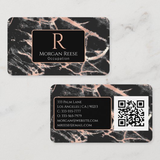 Name & Monogramm, QR-Code, Gold-Marmor aus Schwarz Visitenkarte (Vorne/Hinten)