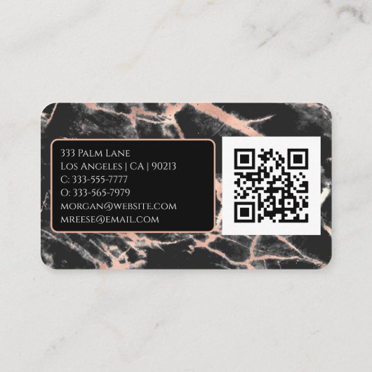 Name & Monogramm, QR-Code, Gold-Marmor aus Schwarz Visitenkarte (Rückseite)