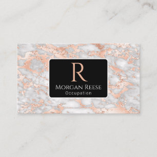 Name/Monogramm, QR-Code, Grau/Roségold Marmor, Vs3 Visitenkarte