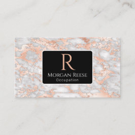 Name/Monogramm, QR-Code, Graue/Rose-Goldmarmor, Vs Visitenkarte