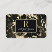 Name/Monogramm, QR-Code, Schwarz/Gold-Marmor Vs2 Visitenkarte (Vorderseite)