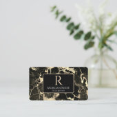 Name/Monogramm, QR-Code, Schwarz/Gold-Marmor Vs2 Visitenkarte (Stehend Vorderseite)