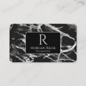 Name & Monogramm, QR-Code, Schwarz/Grau-Marmor Visitenkarte (Vorderseite)