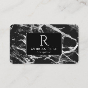 Name & Monogramm, QR-Code, Schwarz/Grau-Marmor Visitenkarte