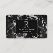 Name/Monogramm, QR-Code, schwarz/graue Marmorplatt Visitenkarte (Vorderseite)