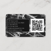 Name & Monogramm, QR-Code, Schwarz & Grauer Marmor Visitenkarte (Rückseite)