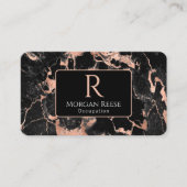 Name/Monogramm, QR-Code, Schwarz/Rose-Gold-Marmor  Visitenkarte (Vorderseite)