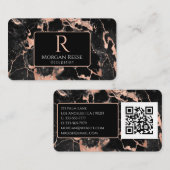 Name/Monogramm, QR-Code, Schwarz/Roségold Marmor V Visitenkarte (Vorne/Hinten)