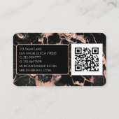 Name/Monogramm, QR-Code, Schwarz/Roségold Marmor V Visitenkarte (Rückseite)