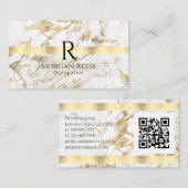 Name & Monogramm, QR-Code, weißes und goldenes Mar Visitenkarte (Vorne/Hinten)