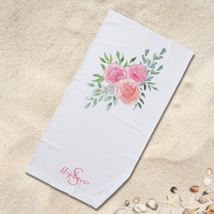 Name Monogramm Rosa Floral Strandtuch