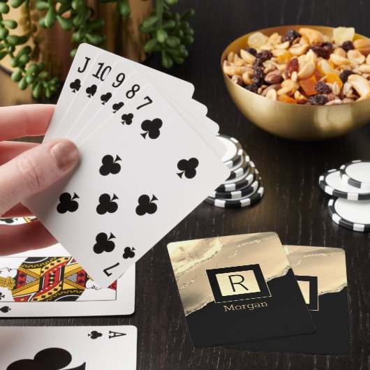 Name & Monogramm, Schwarz & Gold Box, Goldene Tasc Spielkarten (In Situ)