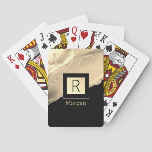 Name & Monogramm, Schwarz & Gold Box, Goldene Tasc Spielkarten (Rückseite)