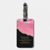 Name & Monogramm, Schwarz & Gold Box, rosa Tor Gepäckanhänger (Rückseite vertikal)