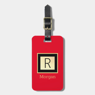 Name & Monogramm, Schwarz & Gold Box, Rot Gepäckanhänger