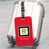 Name & Monogramm, Schwarz & Gold Box, Rot Gepäckanhänger