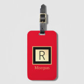Name & Monogramm, Schwarz & Gold Box, Rot Gepäckanhänger (Vorderseite Vertikal)