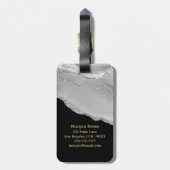 Name & Monogramm, Schwarz & Gold Box, Silver Agate Gepäckanhänger (Rückseite vertikal)