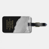 Name & Monogramm, Schwarz & Gold Box, Silver Agate Gepäckanhänger (Rückseite horizontal)