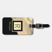 Name & Monogramm, Schwarz & Gold Box und Agate Gepäckanhänger (Vorderseite horizontal)