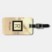 Name & Monogramm, schwarze & goldene Box  Gepäckanhänger (Vorderseite horizontal)