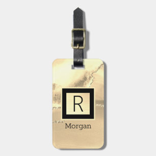 Name & Monogramm, schwarze & goldene Box  Gepäckanhänger