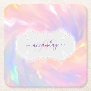 Name Monogramm Unicorn Quinceñera Rosa Rechteckiger Pappuntersetzer