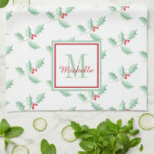 Name Monogramm Weihnachten Stechpalme Geschirrtuch (Gefaltet)