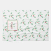 Name Monogramm Weihnachten Stechpalme Geschirrtuch (Horizontal)
