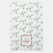 Name Monogramm Weihnachten Stechpalme Geschirrtuch (Vertikal)
