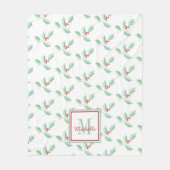 Name Monogramm Weihnachts-Stechpalme Fleecedecke (Vorderseite)