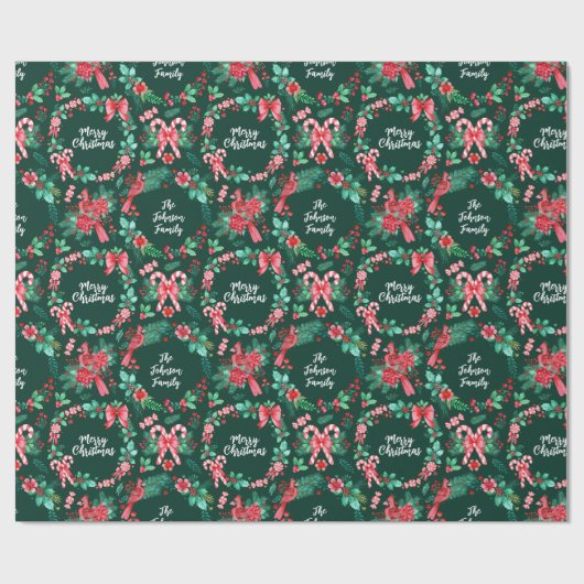 Name Monogramm Weihnachtskraut Farbe Geschenkpapier (Flach)