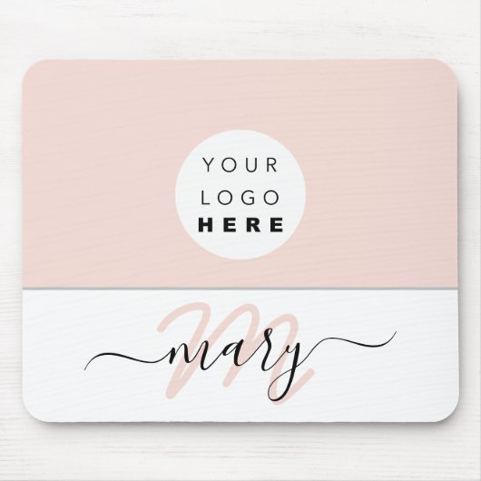Name Monogramm Weißrosa Weißes rosa Logo Mousepad (Vorne)