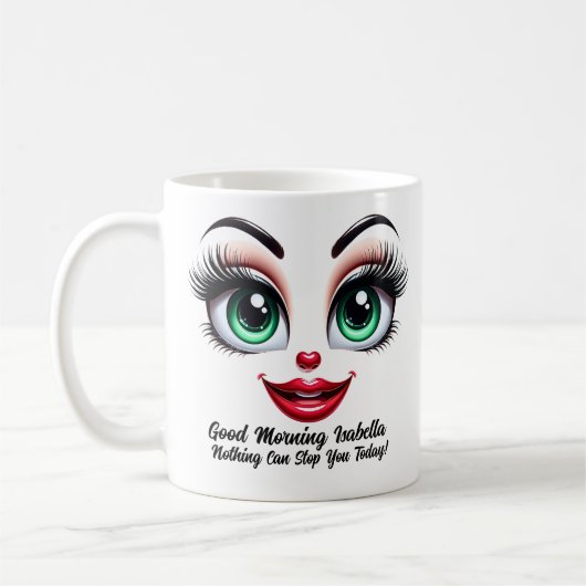 Name Motivation Isabella Fabulous Eyes Funny Face Kaffeetasse (Links)