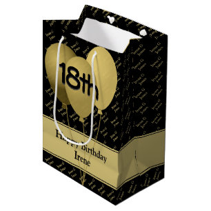 Name-Muster - Gold/schwarze Ballone Mittlere Geschenktüte